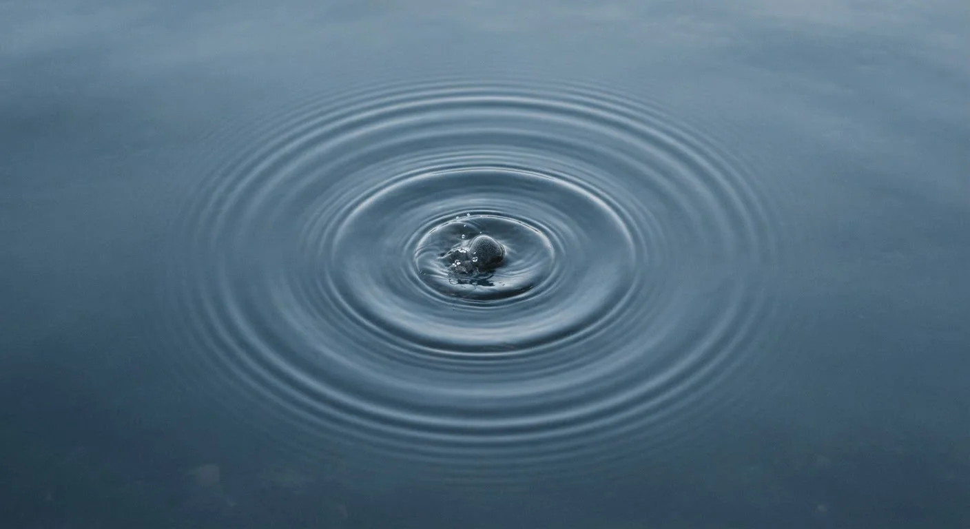 A small stone dropped in still water creating wide ripple effects spreading outward
