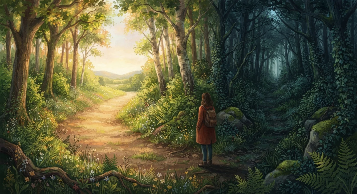 Two contrasting forest paths symbolizing resilience and emotional suppression as different coping approaches.