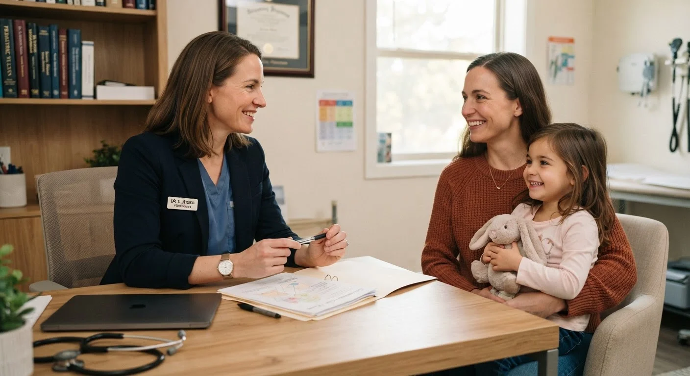 A patient speaking openly with a doctor during a routine medical appointment in a clinic.